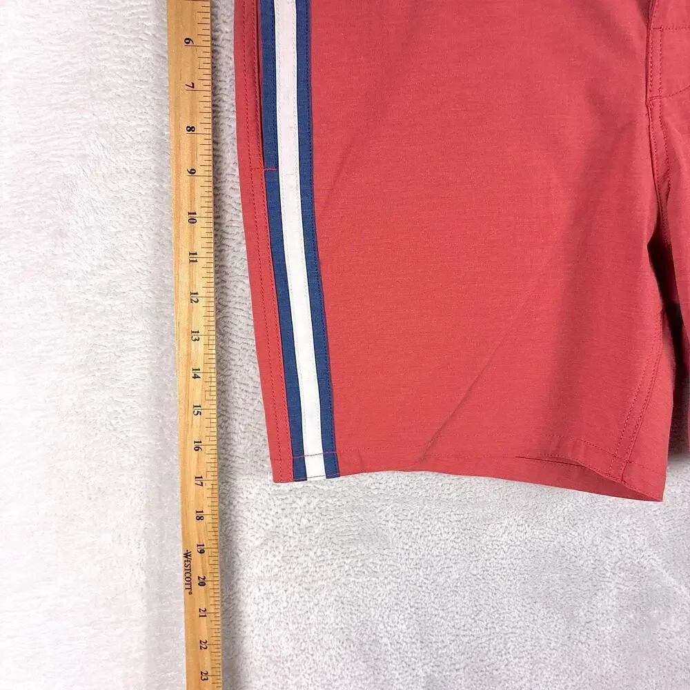 Faherty Board Shorts Men 34 Coral Pink White Stripe Retro Drawstring Preppy Surf